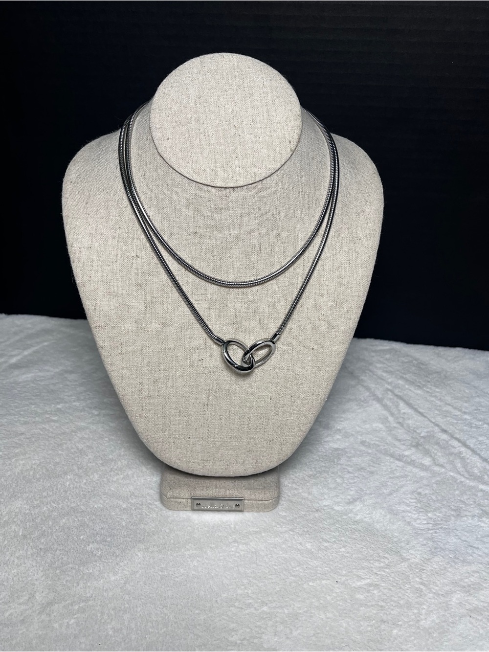Skagen Silver-Tone Snake Chain Necklace with Interlocked Loop Pendant